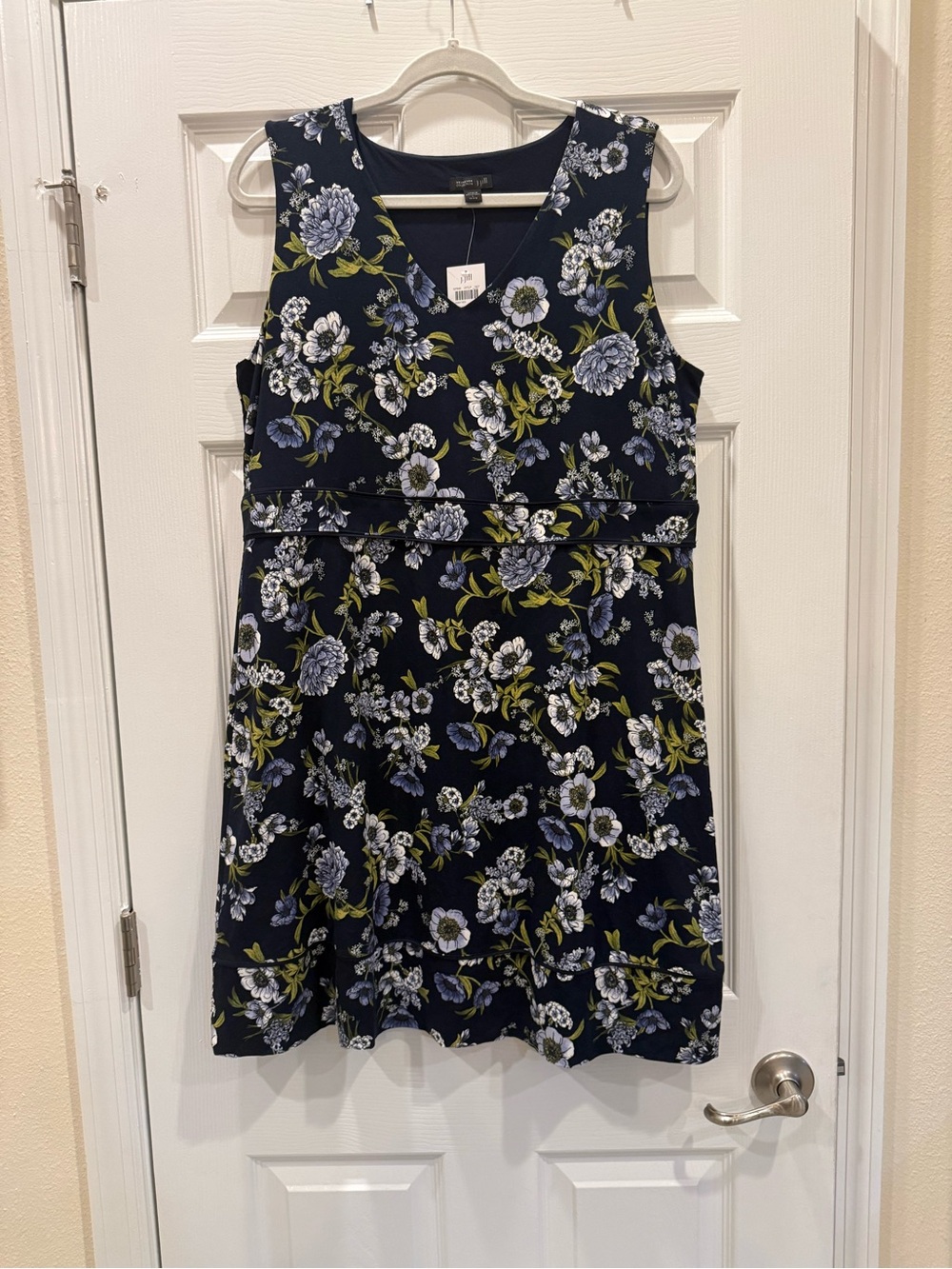 J. Jill Navy Floral V-Neck Sleeveless Midi Dress